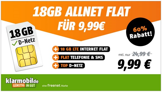 18 GB Allnet Flat im Top D-Netz für 9,99 Euro